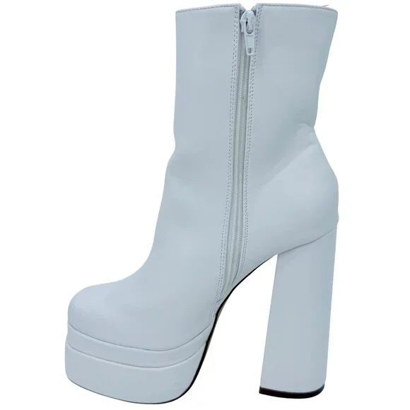 NIB White Platform Chunky Heel & Side Zip Edgy Retro Vegan Platform Boots - Picture 10 of 16